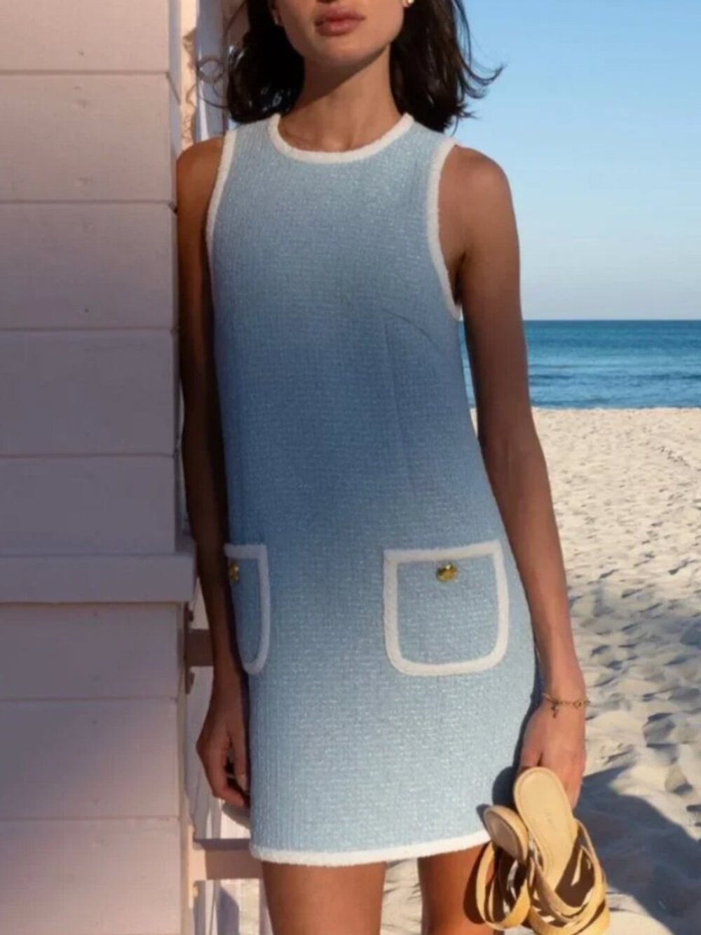 NWT Cinq a Sept 5a7 Whispering Contrast Auden Mini Dress 0/2/6 Sky Blue/White